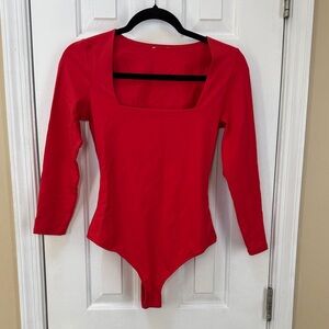 Red Long Sleeve Women Bodysuit